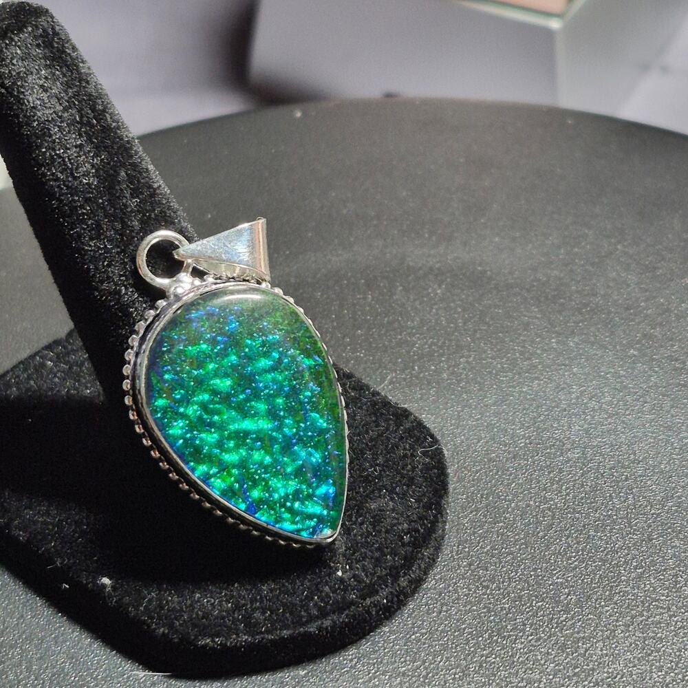 Hand Set Green Fire Opal Pendant, 925 Silver, Free 18" SS Chain (4 Styles)